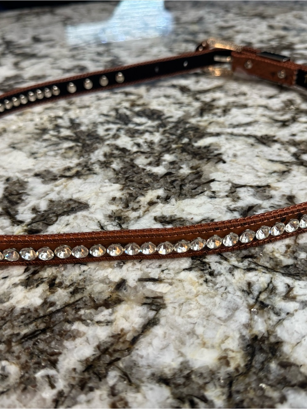 Rhinestone-Trim Brown Women's Belt - Picture 2 of 4